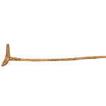 An interesting St Helena French POW carved walking stick, slender, irregular haft, engraved at the