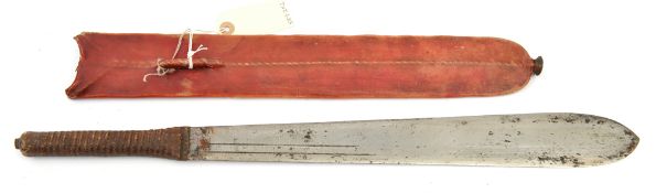 A Masai shortsword seme, swollen flat blade 16”, with 2 lines (fullers ?) along one edge at forte,