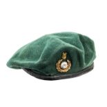 A WWII officer’s green cloth beret of The R Marines, 2 part badge, stamped inside “British Beret