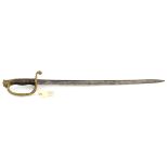 An early 19th century French style infantry officer’s sword, almost straight, fullered blade 29½”,