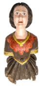 A 19th century Ship’s painted figurehead, in the form of a young woman, torso length, staring