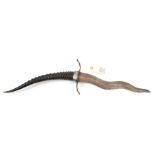 A 19th century Indian dagger, wavy blade 12”, recurved fretted crosspiece, long antelope horn