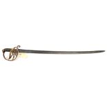 An unusual Vic infantry officer’s service sword, plain slightly curved, pipe backed blade 32”, brass