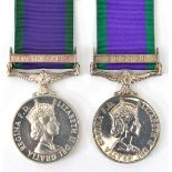 G.S.M. 1962 1 clasp Borneo (23863138 Pte M.M. Munro Q.O. Hldrs), GVF;  another, 1 clasp S Arabia (