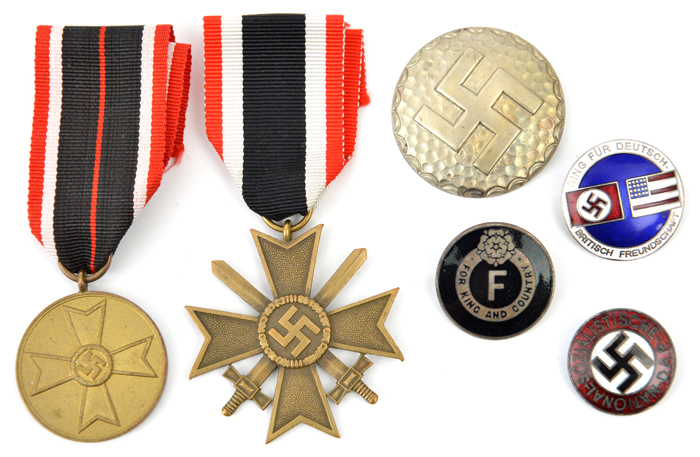 Third Reich enamelled N.S.D.A.P. party badge, enamelled German American friendship badge, War