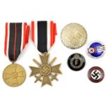 Third Reich enamelled N.S.D.A.P. party badge, enamelled German American friendship badge, War