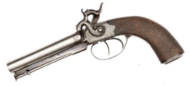 A 38 bore DB side by side percussion boxlock sidehammer pistol, by “Jefferson, Scarbro”, 9¾”