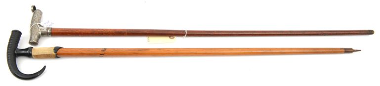 A late 19th century Swiss souvenir walking cane, the star marked “Interlaken” deers foot top with