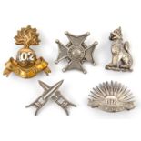 4 collar badges: 39th Garwhal Rifles, 13th Sikhs, 102nd KEO Grenadiers and silver 108th Infantry