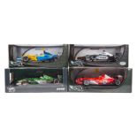 4 Hotwheels 1:18 F1 racing cars. Jaguar Racing R1 RN8 J. Herbert. Renault R23 RN8 F. Alonso. Ferrari