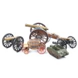 A small quantity of model cannons/guns etc. 2x Britains American 155mm, one boxed, with display