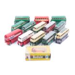 12x Dinky Toys double decker buses for restoration. 9x first type post war examples with AEC/STL