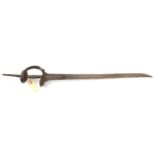 An 18th century Indian sword Firanghi, shortened, shallow triple fullered blade 29”, reinforce at