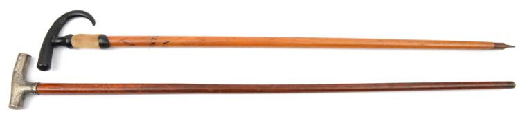 A late 19th century Swiss souvenir walking cane, the stem marked “Interlaken”, deer’s foot top