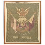 A WWII woven coloured raffia panel to celebrate the Liberation of the Philippine Islands, 1945,
