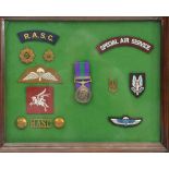 GSM 1918 1 clasp Palestine 1945-48 (T/22033369 Dvr R E J Crofton RASC) GVF, framed with RASC cap