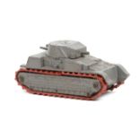 An early Dinky Toys tank. An example in light grey with red rubber tracks. Complete. GC-VGC tracks