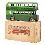 A rare late 1930’s Tri-ang Minic tinplate clockwork AEC style Double Deck Bus ‘Omnibus’. An