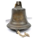 A small ship’s bell, integral cast name panel “M.S. Bremen, 1911” with clapper and cord, diam 5¼”;