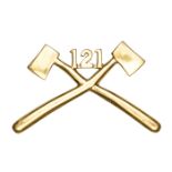 An officer’s heavy cast brass pouch badge of 121st Pioneers, 4 integral lugs. GC Plate 1 From a