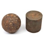 An old iron cannon ball, approx 11lbs weight, in heavily corroded excavated condition (purchased