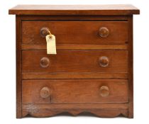 A wooden cabinet of 3 drawers, scalloped lower edge, 17” x 16” x 8”, and another, with 6 small