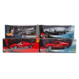 4 Hotwheels 1:18/1:24 cars. Ferrari Enzo and a Ferrari 360, both in race red. Plus a Cadillac LMP (