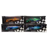 4 Minichamps 1:18 F1 racing cars. Red Bull Sauber Petronas C21 RN7 H. Heidfeld. Jordan Ford EJ191