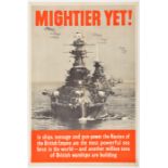 A WWII A1 photographic poster “Mightier Yet”, showing battleships steaming in line ahead, with