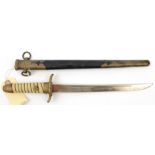 A WWII period Japanese naval officer’s dagger, plated blade 9”, with conventional brass mounted hilt