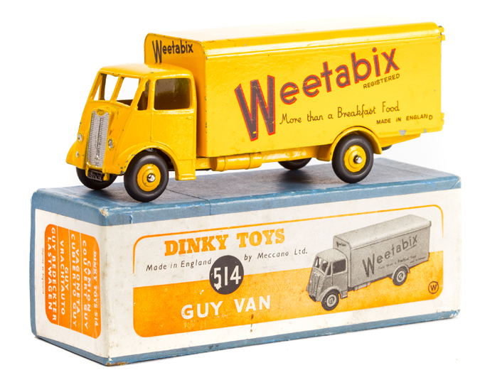 A scarce Dinky Supertoys Guy Van ‘Weetabix’ (514). An example with first type cab and ridged wheels,