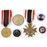 Third Reich enamelled NSDAP party badge, enamelled German American friendship badge, War Merit Cross