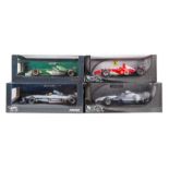 4 HotWheels 1:18 F1 racing cars. Williams BMW FW22 RN9 R. Schumacher. Williams BMW FW24 RN6 J. Pablo