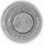 A commemorative glass plate beaded inscription “Baden Powell” and Mafeking around the rim, in the