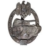 A Third Reich Panzer Assault badge for 50 engagements, of dark grey metal with flat iron pin, the