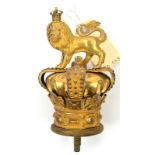 A Vic gilt brass Royal Crest flag pole finial, crowned lion on crown, 6” high, with additional 1”