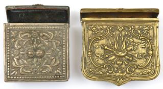 A 19th century Turkish silver plated cartouche, the front and lid embossed with scrolled floral