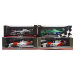 4 Minichamps/Paul’s Model Art 1:18 F1 racing cars. 2x McLaren RN7 M. Hakkinen and RN8 M. Hakkinen.