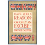 A WWI A1 poster “Which? Now!” in bold Union flag patterned lettering, additional plain text “Have