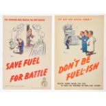 4 WWII A3 fuel economy posters: “Save Fuel in the Kitchens” with list of practical tips displayed by