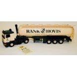 A Dutch Tekno DAF 95 360 6 wheeled tractor unit and 6 wheeled tanker trailer. In Rank Hovis livery –