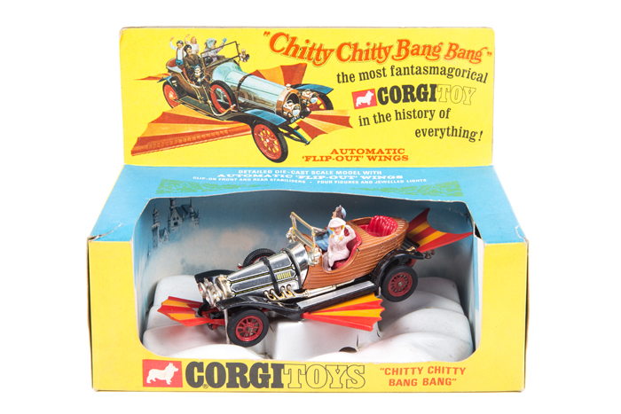 A late 1960’s Corgi Chitty Chitty Bang Bang (266). In its original display box, with all wings, male