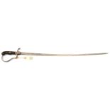 A German infantry NCO’s sword, slender curved fullered blade 34½”, plated hilt with langets and