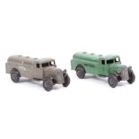 2 Dinky Toys Petrol Tank Wagons (25d). One in green with black wheels, and ‘Petrol’ to sides. The
