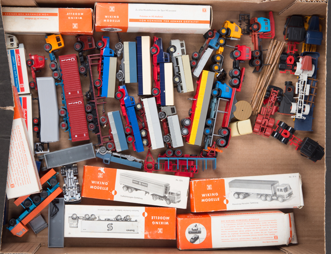 A quantity of 1:87 scale trucks by Wiking etc. for repair/restoration. Including Scania, MAN,
