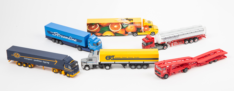 20 Wiking etc 1:87 scale trucks 1970-2000 examples. 14x articulated examples; Spedition Marker AS,