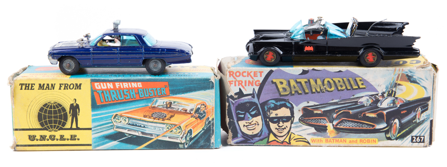 2 Corgi Toys 1960’s TV/Film related vehicles. Batmobile (267) in gloss black with light blue ‘