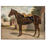 A late 19th century oil on canvas painting of an officer’s charger of The 4th (Queen’s Own) Hussars,