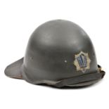 An Italian style steel helmet, with grey painted finish, the front with Third Reich 1st type RLB