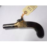 A 50 bore brass framed percussion boxlock pocket pistol, 6” overall, turn off barrel 1½”, B’ham